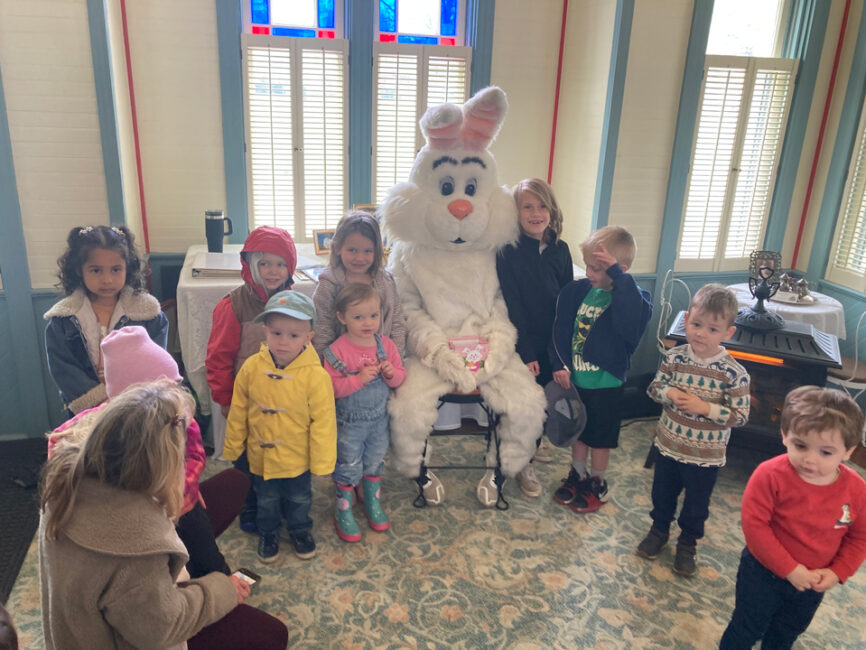 Easter Bunny hopped in for a surprise visit to Story Hour.